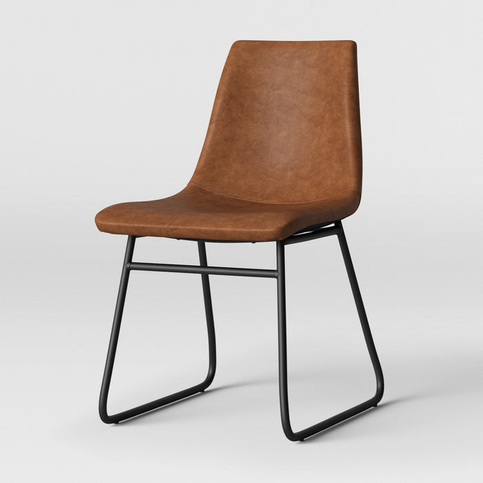 2pk Bowden Faux Leather Dining Chairs with Black Legs Caramel  - Threshold™ (LOCAL PICKUP ONLY)