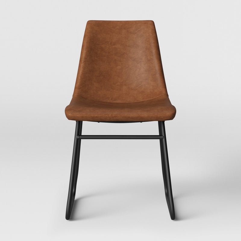 2pk Bowden Faux Leather Dining Chairs with Black Legs Caramel  - Threshold™ (LOCAL PICKUP ONLY)