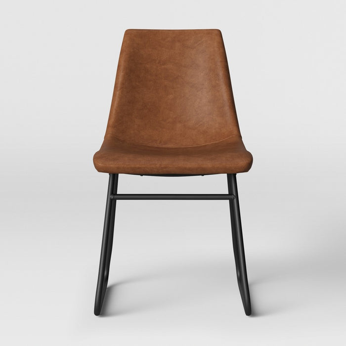 2pk Bowden Faux Leather Dining Chairs with Black Legs Caramel  - Threshold™ (LOCAL PICKUP ONLY)