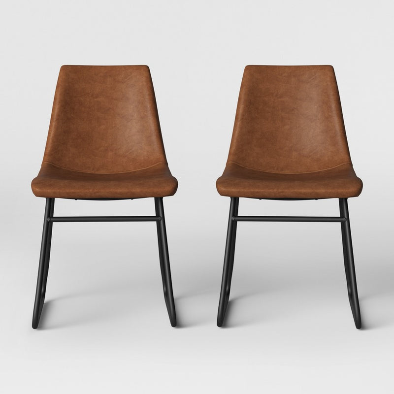 2pk Bowden Faux Leather Dining Chairs with Black Legs Caramel  - Threshold™ (LOCAL PICKUP ONLY)