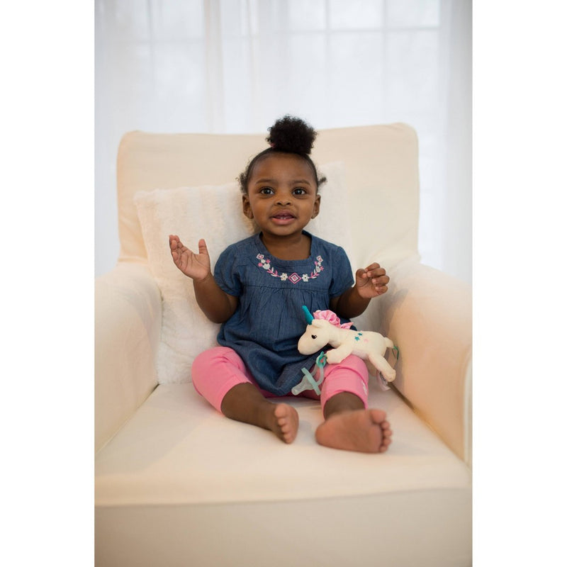 Dr. Brown's Lovey Pacifier and Teether Holder with HappyPaci Silicone Pacifier- Unicorn - 0-6 Months