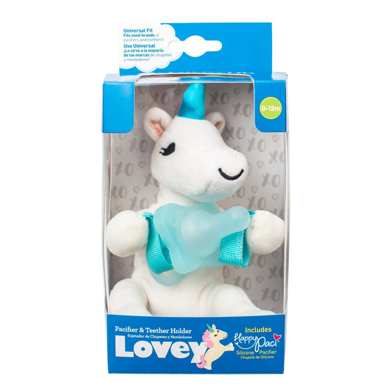 Dr. Brown's Lovey Pacifier and Teether Holder with HappyPaci Silicone Pacifier- Unicorn - 0-6 Months