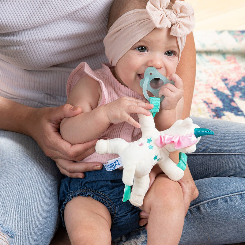 Dr. Brown's Lovey Pacifier and Teether Holder with HappyPaci Silicone Pacifier- Unicorn - 0-6 Months