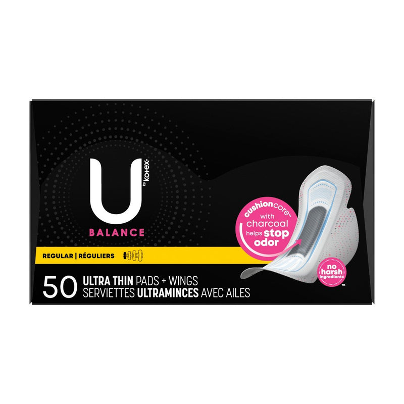 U by Kotex Balance Ultra Thin Regular Pads with Wings - Unscented - 50ct
