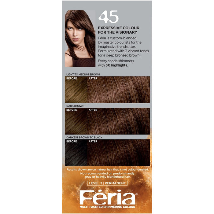 L'Oreal Paris Feria Multi-Faceted Shimmering Color - 6.3 fl oz - 45 Deep Bronzed Brown - 1 kit