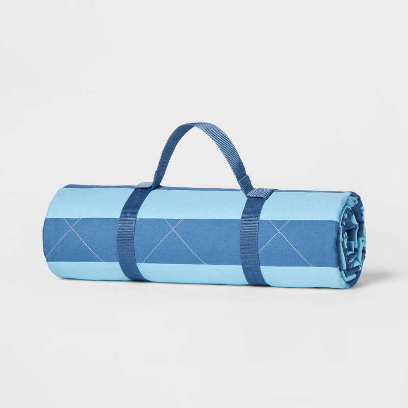 72" x 60" Game and Stripes Picnic Blanket Blue - Sun Squad™