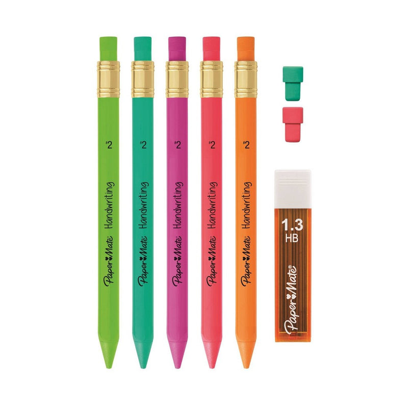 Paper Mate Handwriting 5pk #2 Mechanical Pencils with Eraser and Refill 1.3mm Assorted Colors