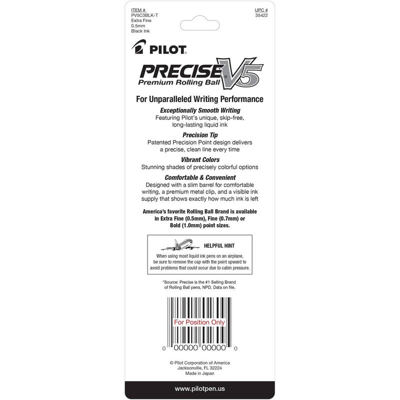 Pilot 3ct Precise V5 Rolling Ball Pens Extra Fine Point 0.5mm Black Ink2