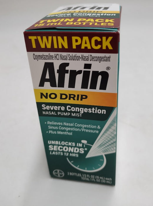 Afrin Nasal Spray No Drip Severe Congestion Relief - 2ct/1 fl oz EXP :03/2027