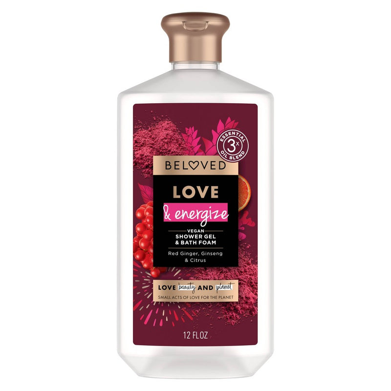 Beloved Love & Energize Vegan Shower Gel & Bath Foam - Red Ginger, Ginseng Herb & Citrus - 12 fl oz