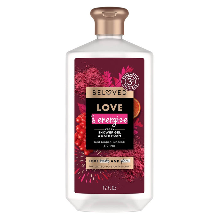 Beloved Love & Energize Vegan Shower Gel & Bath Foam - Red Ginger, Ginseng Herb & Citrus - 12 fl oz