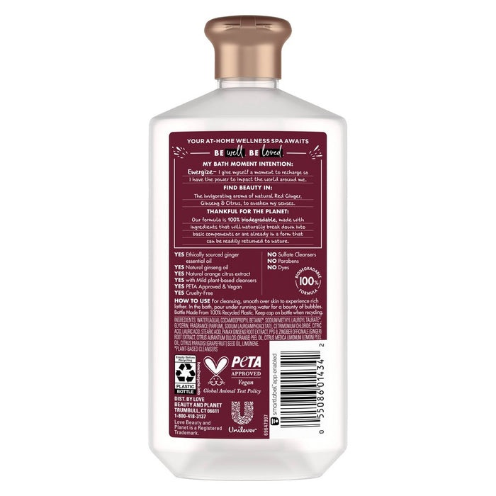 Beloved Love & Energize Vegan Shower Gel & Bath Foam - Red Ginger, Ginseng Herb & Citrus - 12 fl oz