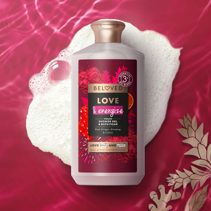 Beloved Love & Energize Vegan Shower Gel & Bath Foam - Red Ginger, Ginseng Herb & Citrus - 12 fl oz