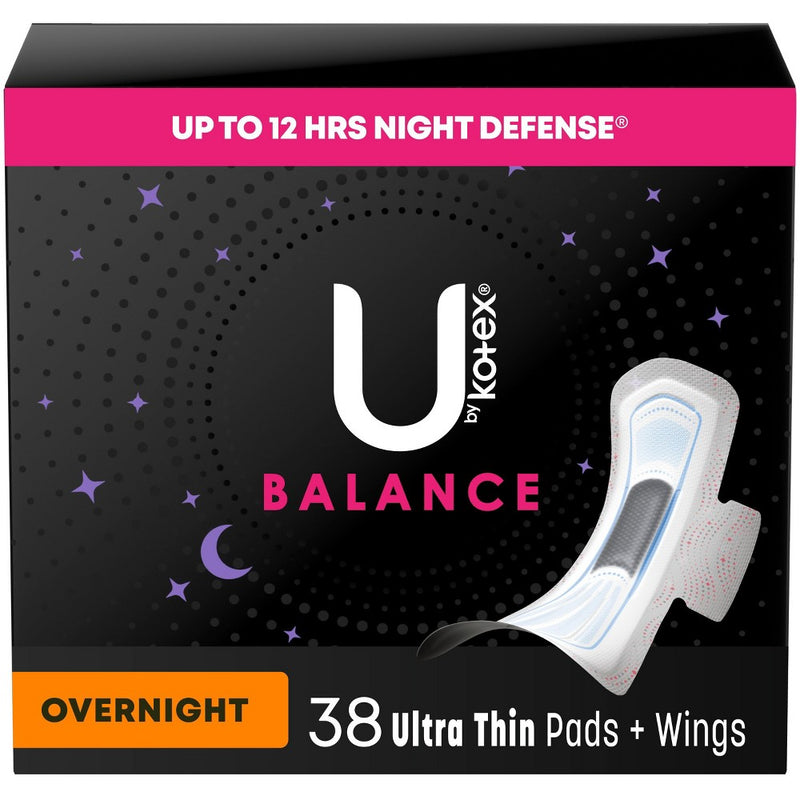 U by Kotex Balance Ultra-Thin Overnight Pads with Wings - Unscented - 38ct