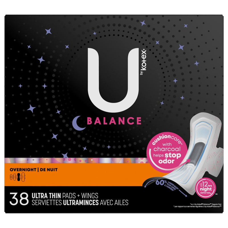 U by Kotex Balance Ultra-Thin Overnight Pads with Wings - Unscented - 38ct