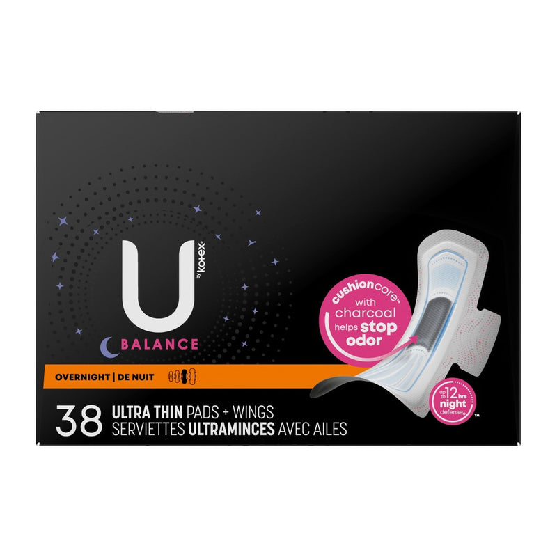 U by Kotex Balance Ultra-Thin Overnight Pads with Wings - Unscented - 38ct