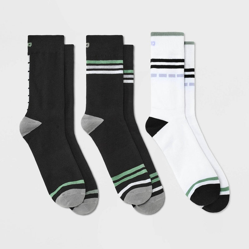 Pair of Thieves Men's Striped Cushion Crew Socks 3pk - White/Black 6-12