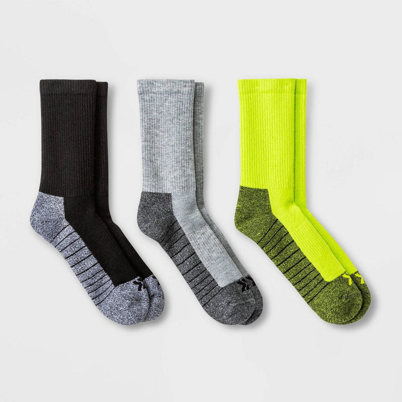 Men's Crew Socks 3pk - All in Motion™ Lime Green/Gray/Black 6-12