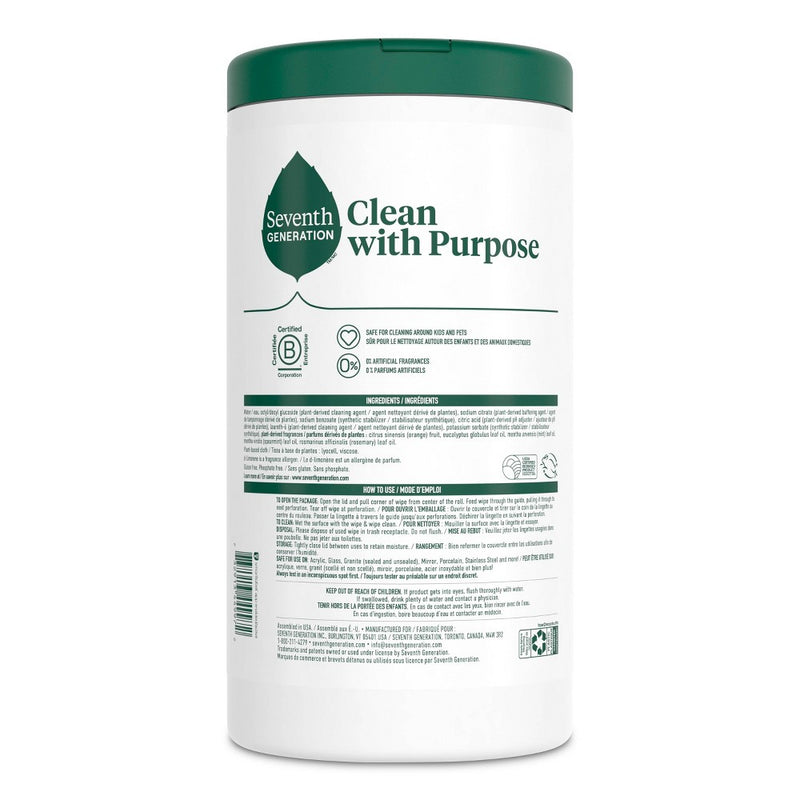 Seventh Generation Garden Mint Multi-Surface Cleaning Wipes - 70ct