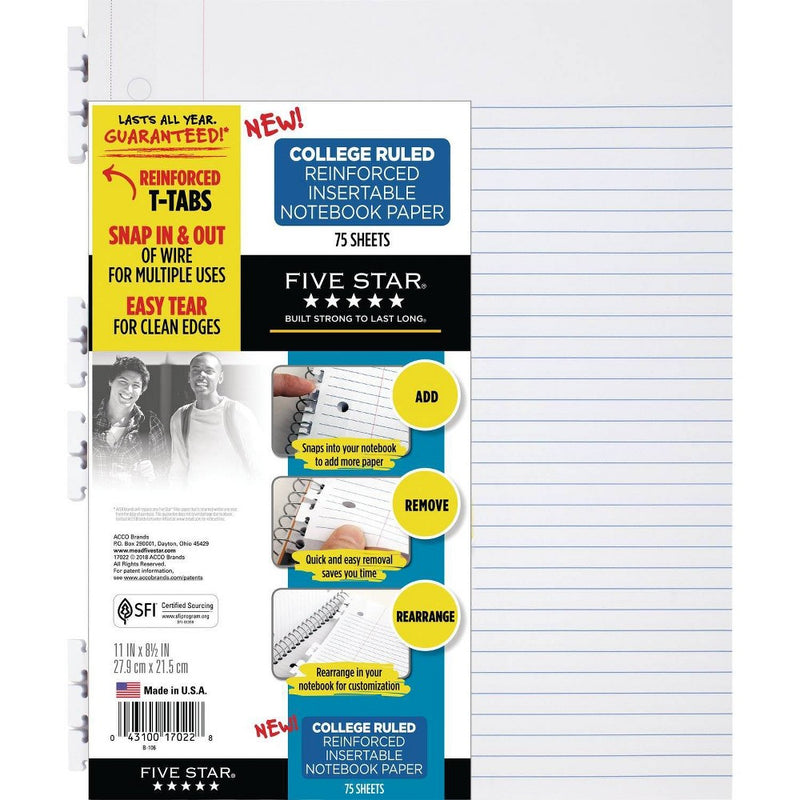 75ct Loose Leaf Filler Paper College Ruled - Five Star