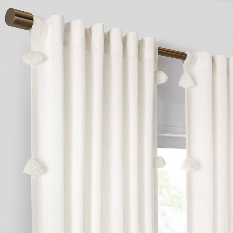 1pc 50"x84" Light Filtering Ardmore Pom Pom Light Window Curtain Panel Off White - Mercantile