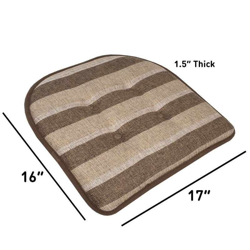 Sweet Home Collection Bradford Striped U Shaped Memory Foam 17" x 16" Chair Cushion, Chocolate/Beige, pack of 2 piece