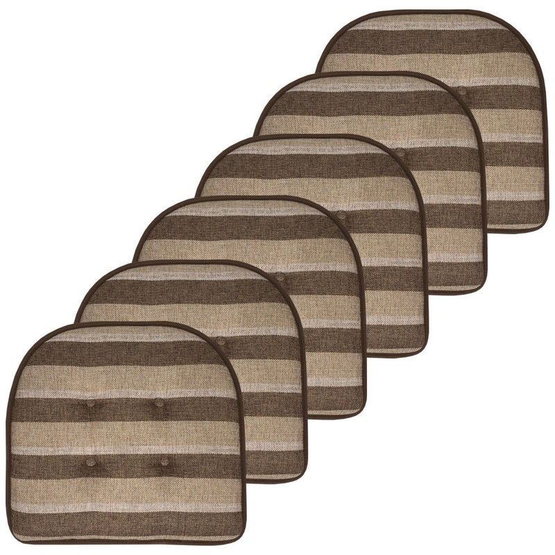 Sweet Home Collection Bradford Striped U Shaped Memory Foam 17" x 16" Chair Cushion, Chocolate/Beige, pack of 2 piece