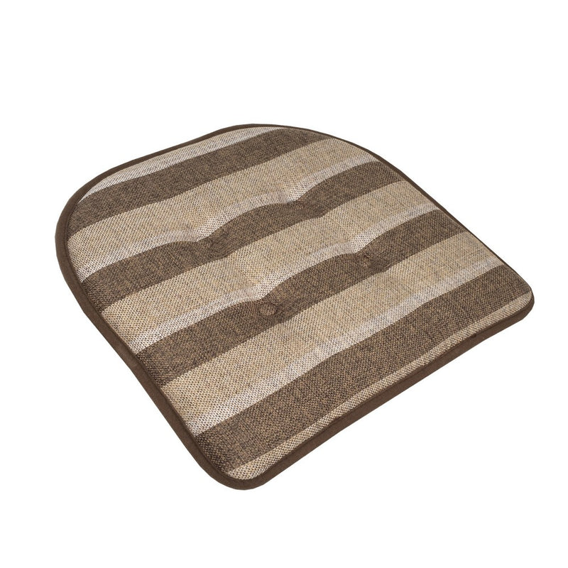 Sweet Home Collection Bradford Striped U Shaped Memory Foam 17" x 16" Chair Cushion, Chocolate/Beige, pack of 2 piece