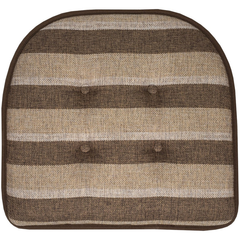 Sweet Home Collection Bradford Striped U Shaped Memory Foam 17" x 16" Chair Cushion, Chocolate/Beige, pack of 2 piece