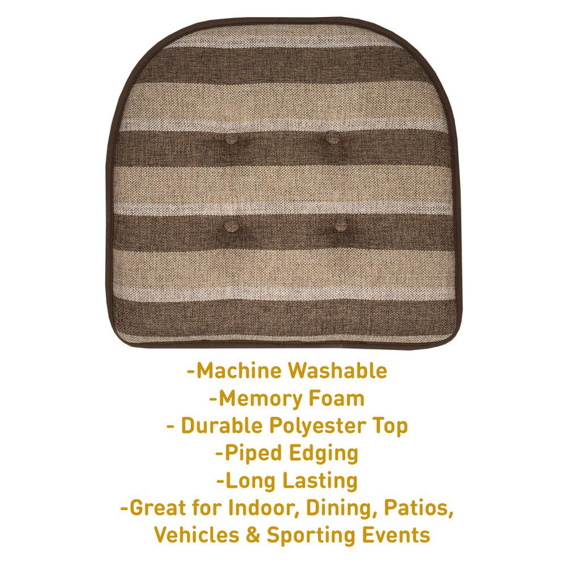 Sweet Home Collection Bradford Striped U Shaped Memory Foam 17" x 16" Chair Cushion, Chocolate/Beige, pack of 2 piece