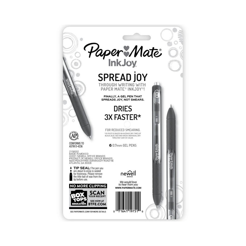 Paper Mate Ink Joy 6pk Gel Pens 0.7mm Medium Tip Bold Colors