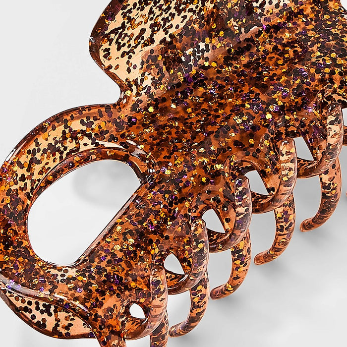 Jumbo Glitter Claw Hair Clip - Orange