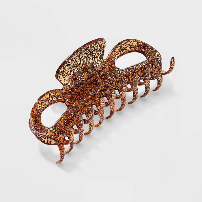 Jumbo Glitter Claw Hair Clip - Orange