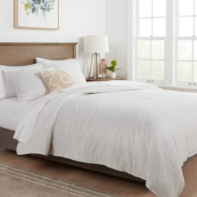 3pc Full/Queen Space Dyed Cotton Linen Duvet Cover & Sham Set Light Gray - Threshold™