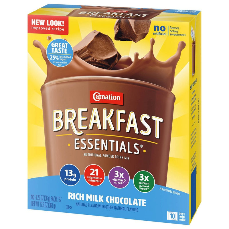 Carnation Breakfast Essentials Powder Drink Mix Rich Milk Chocolate - 12.6floz/10ct