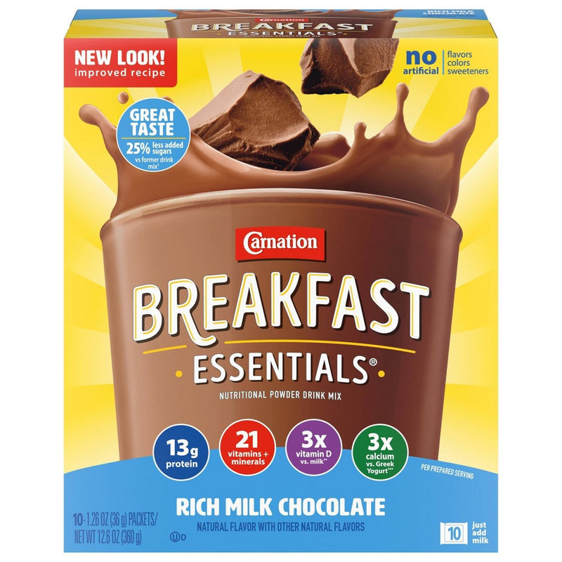 Carnation Breakfast Essentials Powder Drink Mix Rich Milk Chocolate - 12.6floz/10ct