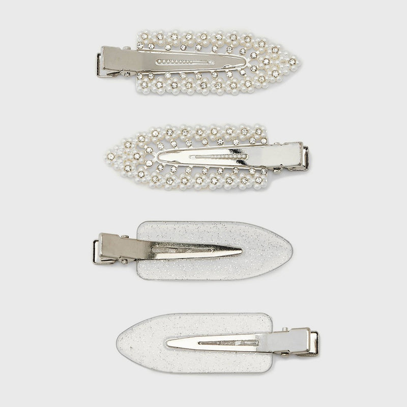 Pearl Creaseless Hair Clip Set 4pc - Wild Fable™ Silver