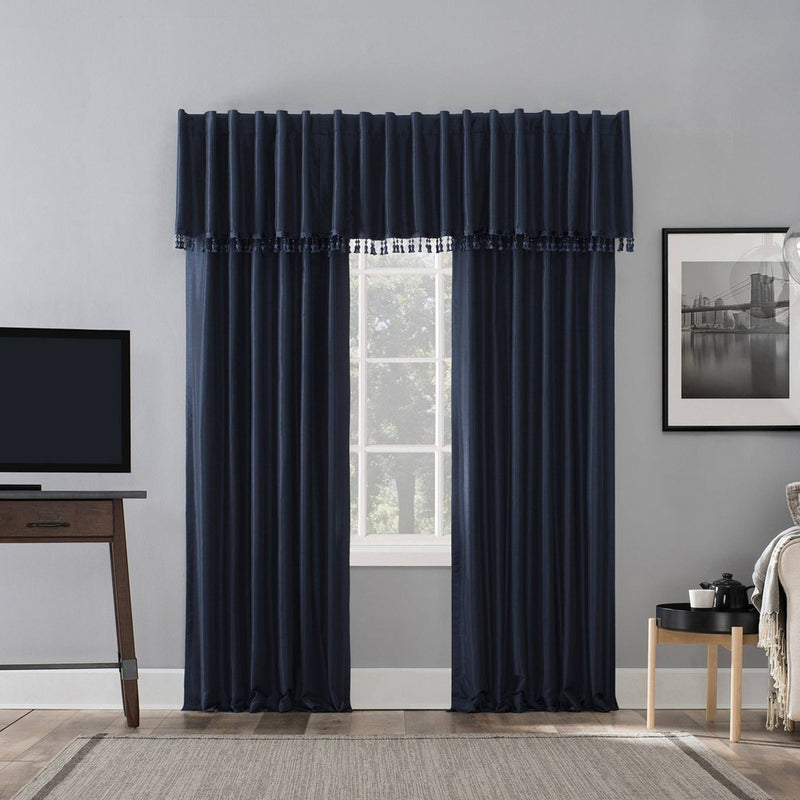 84"x50" Evelina Faux Dupioni Silk Thermal Extreme 100% Blackout Back Tab Curtain Panel Navy - Sun Zero