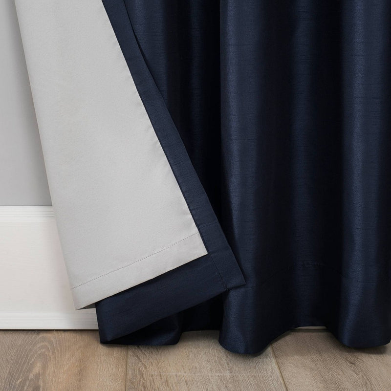 84"x50" Evelina Faux Dupioni Silk Thermal Extreme 100% Blackout Back Tab Curtain Panel Navy - Sun Zero