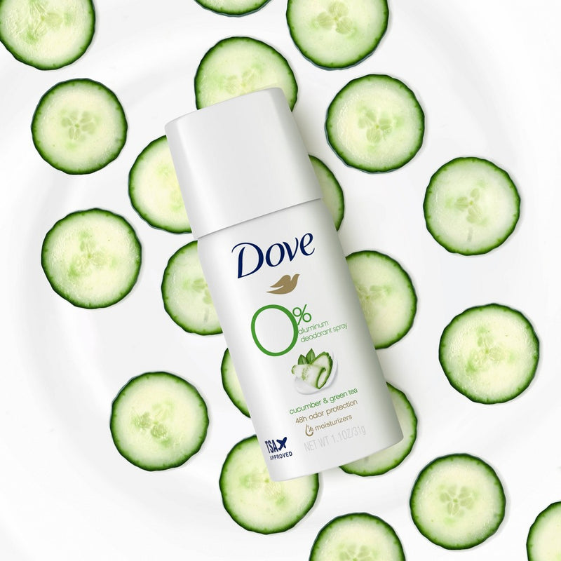Dove Beauty 0% Aluminum, Cucumber & Green Tea Deodorant Spray - Trial Size - 1.1oz