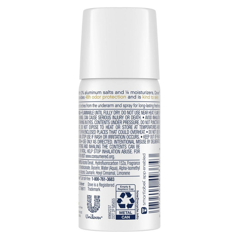 Dove Beauty 0% Aluminum, Cucumber & Green Tea Deodorant Spray - Trial Size - 1.1oz
