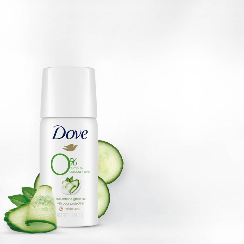 Dove Beauty 0% Aluminum, Cucumber & Green Tea Deodorant Spray - Trial Size - 1.1oz