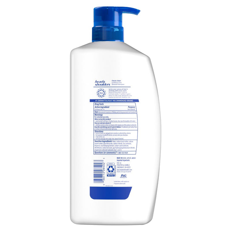 Head & Shoulders Dandruff Shampoo, Anti-Dandruff Treatment, Classic Clean for Daily Use, Paraben-Free - 28.2 fl oz