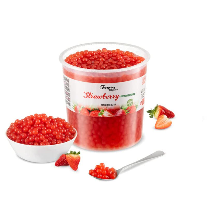 INSPIRE FOOD Popping Boba Pearls For Bubble Tea - 7 Lbs | Strawberry | Bursting Pearls Bubble | Real Fruit Juice For Shakes, Desserts, Smoothies | 100% Vegan & Glutenfree