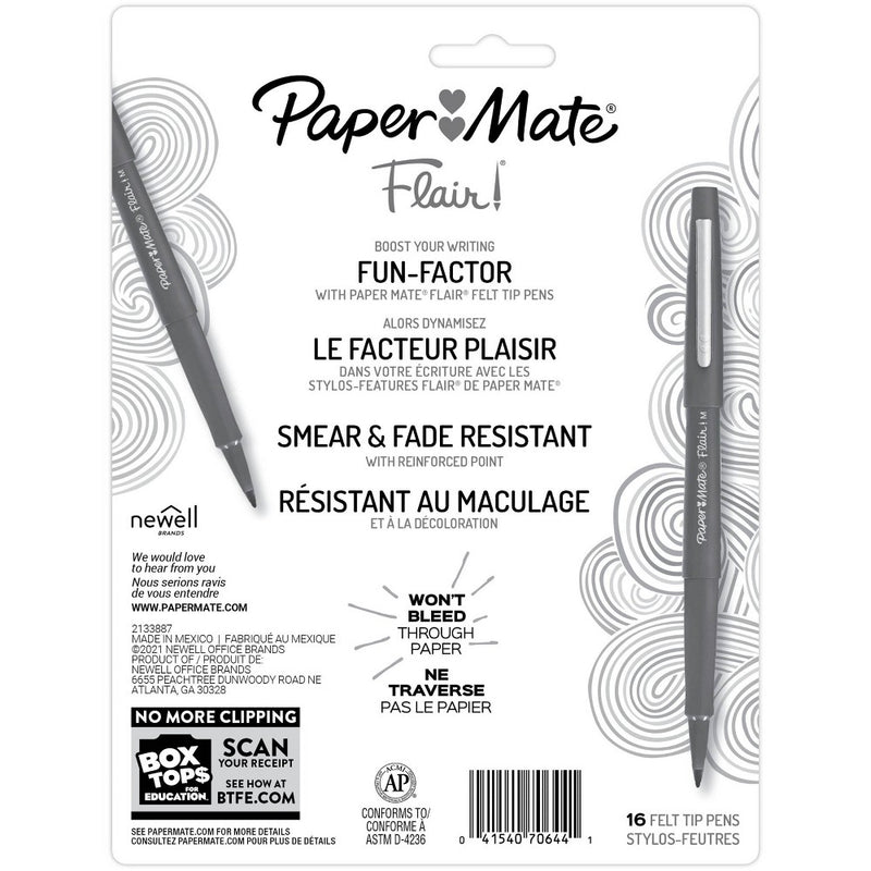 Paper Mate Flair 16pk Felt Tip Pens 0.7mm Medium Tip Multicolor