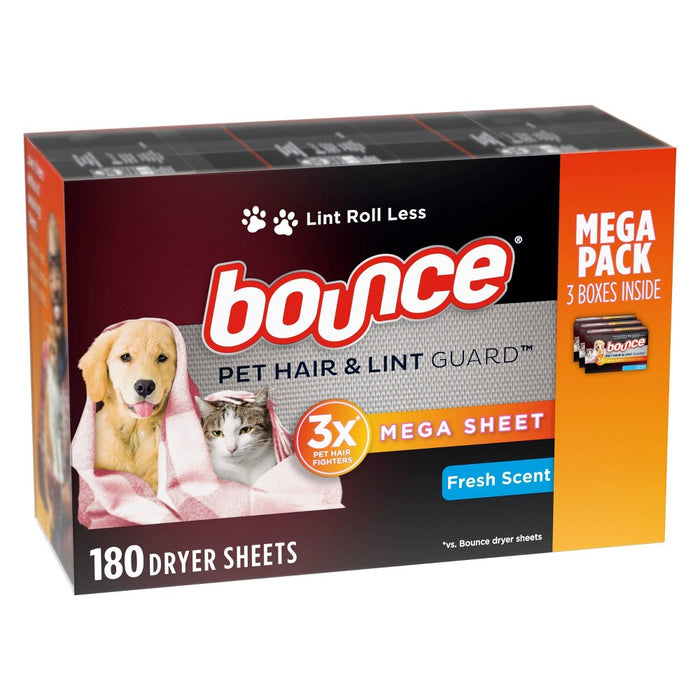 Bounce Pet Hair and Lint Guard Mega Dryer Sheets - Fresh - 180ct
