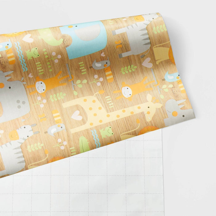 8x2.5' Baby Animals on Woodgrain Baby Shower Gift Wrapping Paper - Spritz™