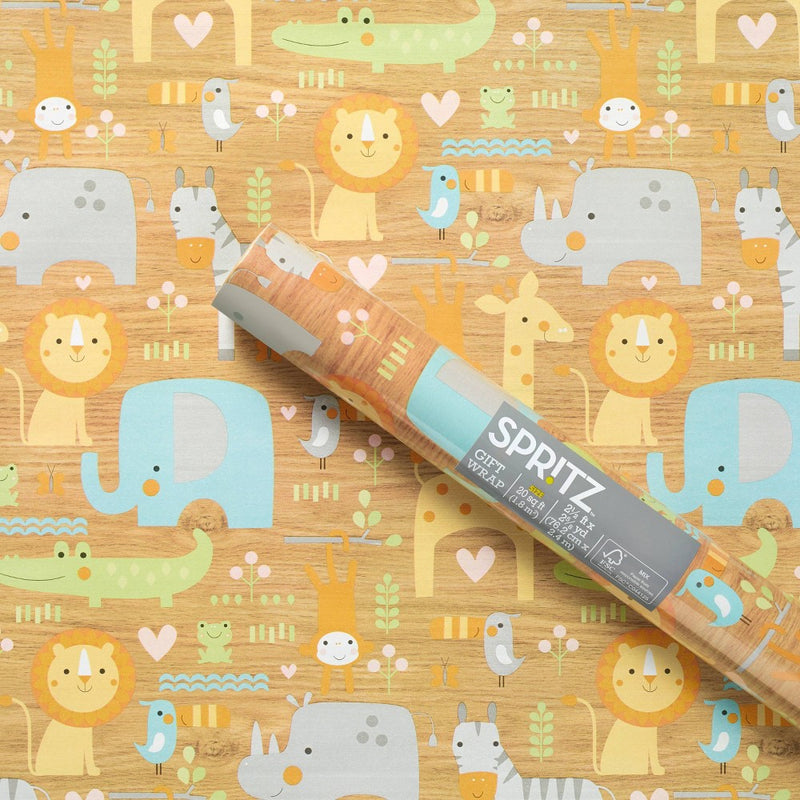 8x2.5' Baby Animals on Woodgrain Baby Shower Gift Wrapping Paper - Spritz™ (LOCAL PICKUP ONLY)