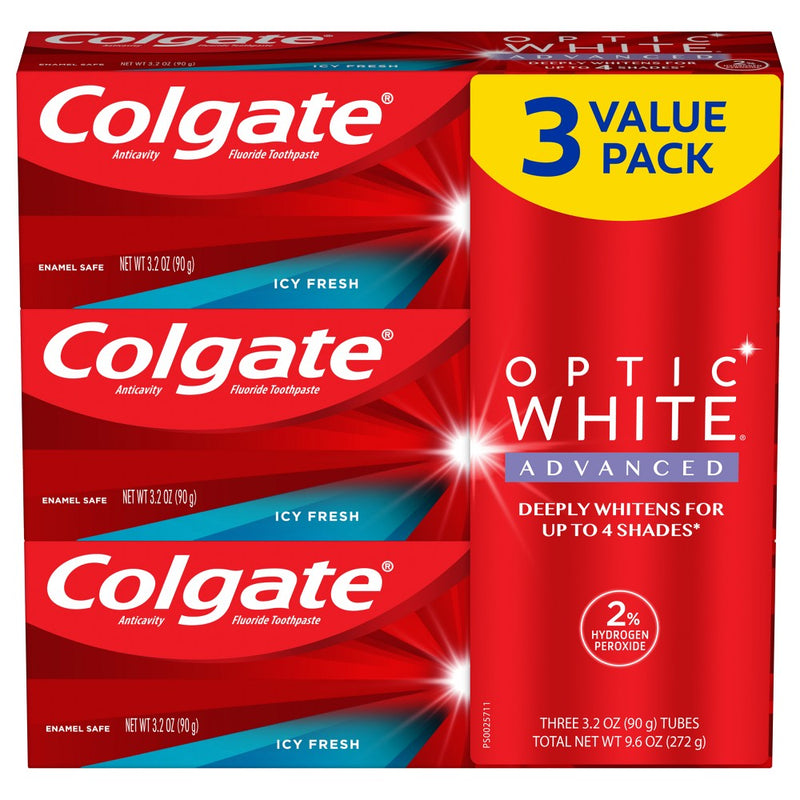 Colgate Optic White Advanced Whitening Toothpaste - Icy Fresh - 3.2oz/3pk