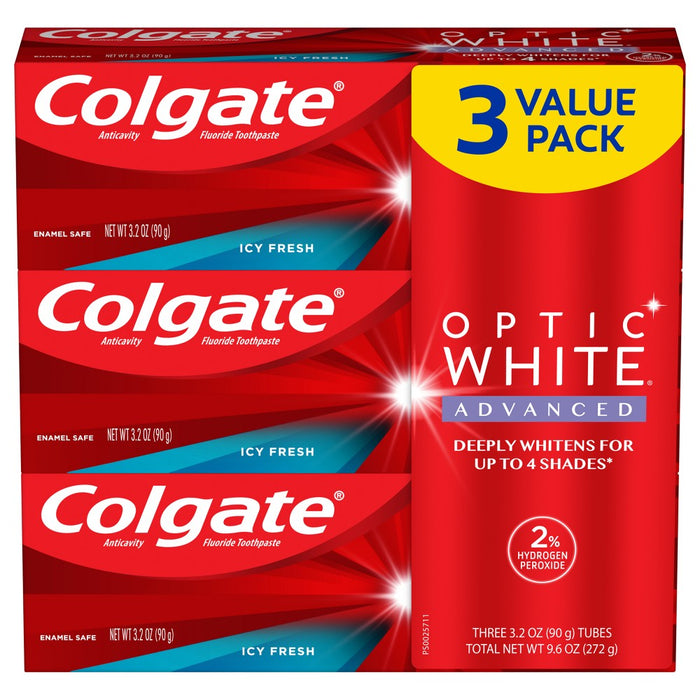 Colgate Optic White Advanced Whitening Toothpaste - Icy Fresh - 3.2oz/3pk